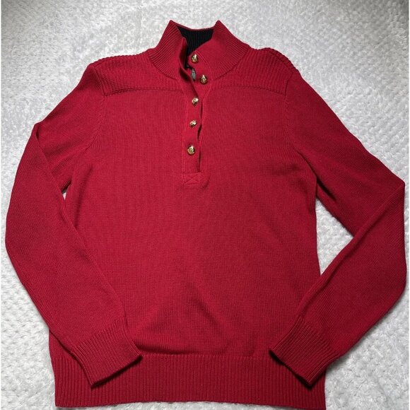 LRL Lauren Ralph Women Red Military Gold Buttons Sweater M Classic Lux - Picture 1 of 13